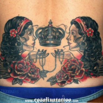 tatuaje mujer corona alas rosas neotradicional tattoo neo traditional neotradi girl wings crown roses cosafina carlos fabra